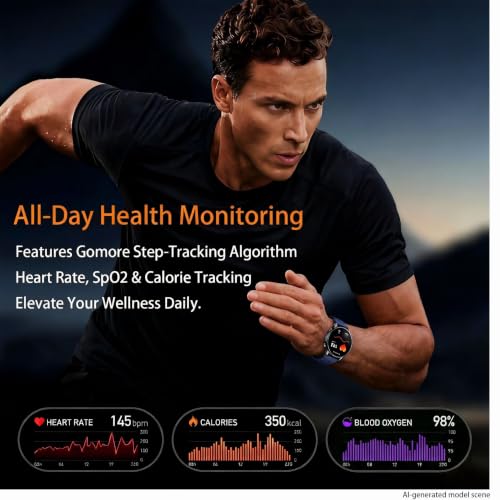 LZBWOL Smartwatch for Men , 1.43" AMOLED Fitness Tracker GPS, Bluetooth Call, Heart Rate, Blood Oxygen (SpO2), Sleep Monitor, 100+ Sports Modes, iPhone & Android – Blue — view 4