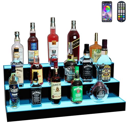 Image of MESAlLUP Acrylic 30 Inch 3 Tier LED Liquor Bottle Display Shelf, Lighted Bar Shelves with APP or Remote Control, Mulit Color Lighting for Home Mini Bars Decor, Restaurants & Party Use