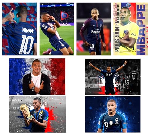 Image of Kylian Mbappe Posters - Football Posters for Wall Set of 8 300 GSM 12x8 Inch - Football Accessories - Gift for Football Lovers - Mbappe Wall Sticker - Football wallpaper - Football Stickers