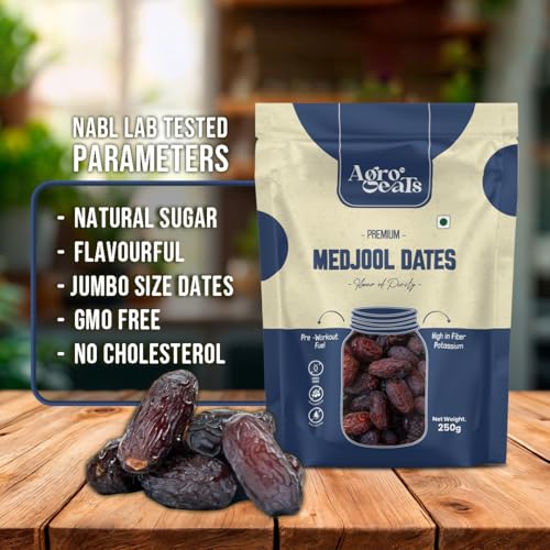 Image of AGROEATS PREMIUM MEDJOOL DATES - 250g | Naturally Sweet & Juicy | Fresh & Delicious | Healthy Energy Snack | Rich in Fiber & Nutrients | Ideal for Gifting & Daily Nutrition