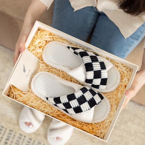 Image of GOEWY Slippers for Women Memory Foam House Bedroom Corduroy Crossbands Open Toe Slides Sandals Shoes Comfy Trendy Gift for womens Anti-Skid sole