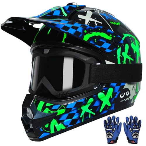 TRIANGLE Youth Kids Dirt Bike Helmet Full Face Motocross Helmet with Goggle & Gloves DOT/FMVSS-218 Approved Motorcycle Helmet