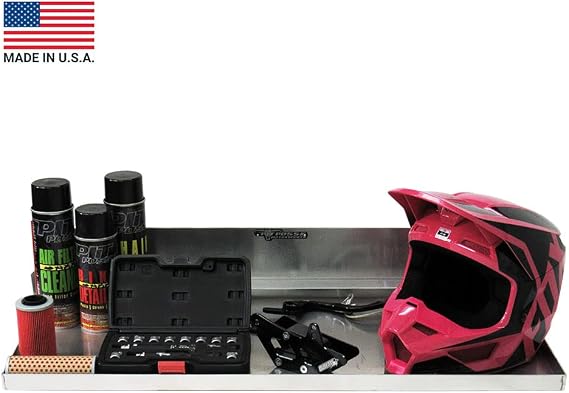 Pit Posse 610 Work Station Fold Down Flip Out Tray Shelf Cabinet 32 Tool Holder - Made in USA - Garage Enclosed Cargo Race Trailer Automotive Shop Accessory Aluminum Storage Organizer (Silver)