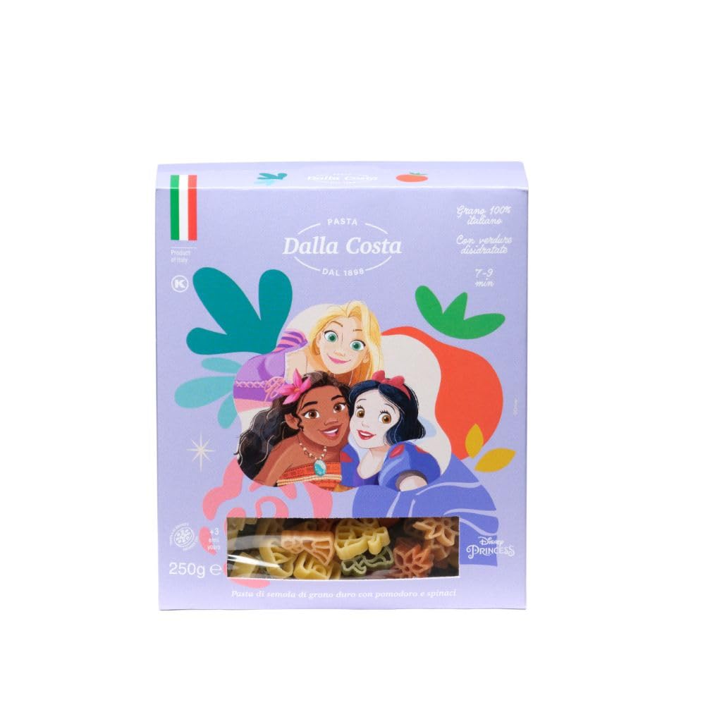 Dalla Costa Makaron Księżniczki Disney Trikolor z Pomidorem i Szpinakiem – Opakowanie oszczędnościowe 15×250 g