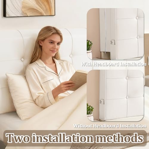 CQXMJT Twin No-Drill Headboard - 40D Wedge Memory Foam Ergonomic (61×24×4 in) for Dorm & Renter, Anti-Slip Straps, Machine Washable Microfiber, Zero Wall Damage — view 4