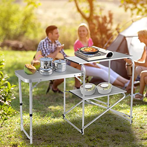 Vevor Aluminum Portable Camping Kitchen Detachable Windscreen & Adjustable Legs, Outdoor Grill Station For Picnic Bbq & Backyards, Silver #TOP7