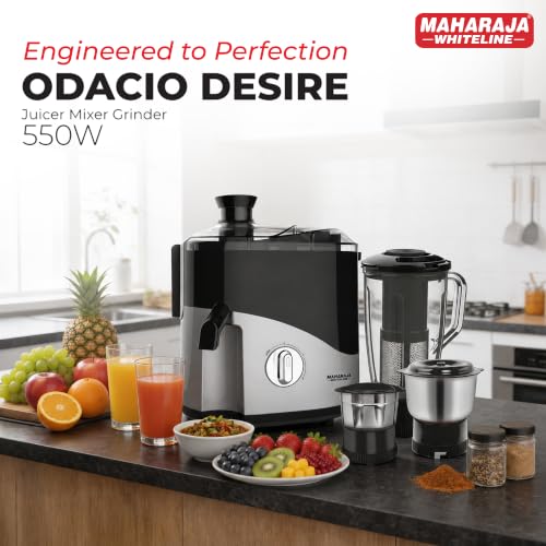 Image of Maharaja Whiteline Odacio Desire Juicer Mixer grinder 550 Watt,smooth juicing, 3 jars, 5years warranty
