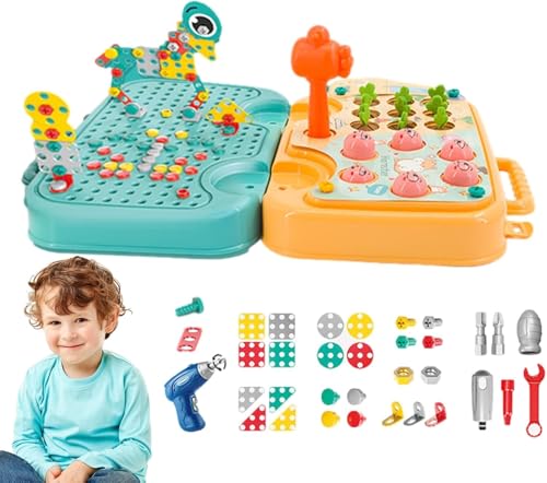 Image of Electric Drill Screw Tool Set Creative Mosaic Puzzle Toy, 224 Pcs 3D Creativity Educational Kit Construction Toy Birthday Gift for Ages 3 4 5 6 Years Boys Girls (Funny Car)