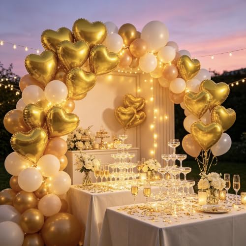 Image of 36 Pcs Gold Heart Balloons,18 Inch Heart Foil Balloons Valentine Balloon for Wedding Engagement Party Valentine Day Decorations