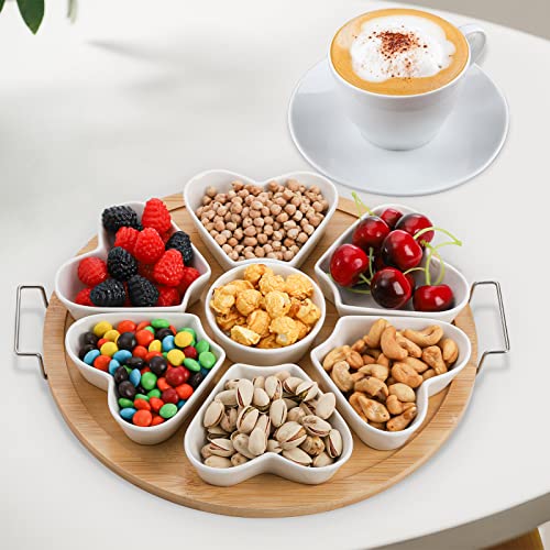 Dicunoy Set Of 8 Appetizer Serving Tray, Ceramic Divided Relish Dish, Porcelain Veggies Serving Tray With Handle And Dip, White Platter For Fruit, Candy, Snacks, Taco Chips, Parties #TOP4
