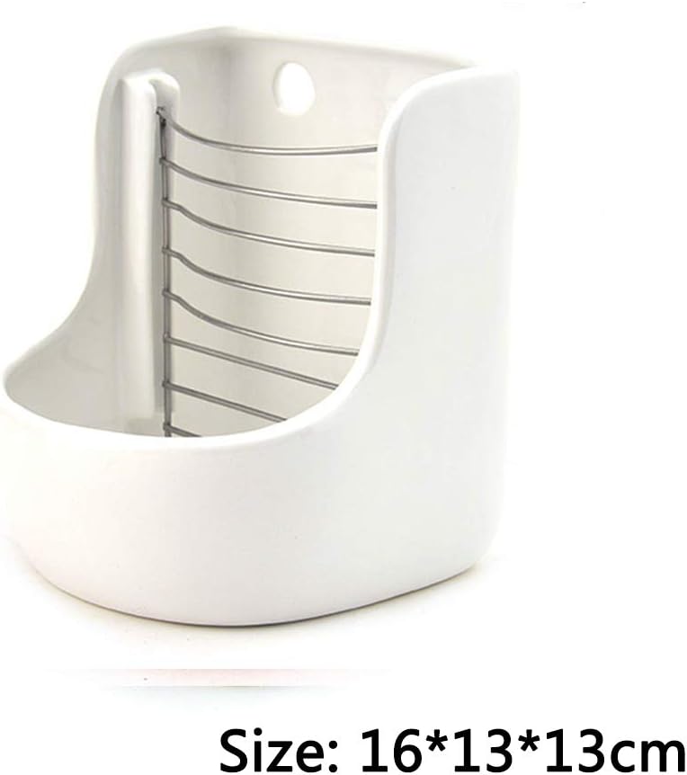 Rabbit Feeder Hay Rack Cages 2 in 1 Food Dispenser for Guinea Pig Bunny Small Animals Ceramic Fixed Food Bowl (C)