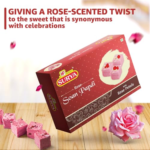 Image of HF, Surya Rose Petals Soan Papdi- 200g | No Added Preservatives or Colours | Delicious Flaky, Melt-in-Mouth Texture Indian Mithai for Festive Gift