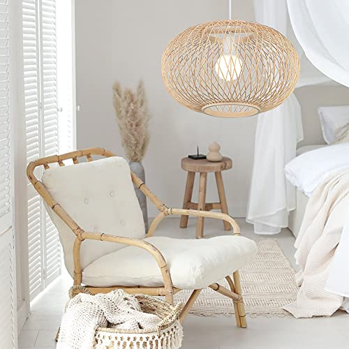 Littleglovo Rattan Light, Handmade Woven Rattan Light Fixture, Modern Rattan Pendant Lamp Shade, Adjustable Rattan Pendant Lights, Natural Wicker Pendant Light (Bulb Not Included)-15.7“ x 11" - Image 4