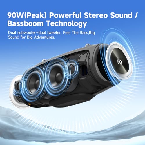 Image of TAZATA Portable Outdoor Bluetooth Speaker, 90W Subwoofer, 100 + Speaker Pairing, BassUp 2.0, IPX7 Waterproof, Floatable, Bluetooth 5.3, RGB Lights, 6 Custom EQ, for Party Beach Pool - Black