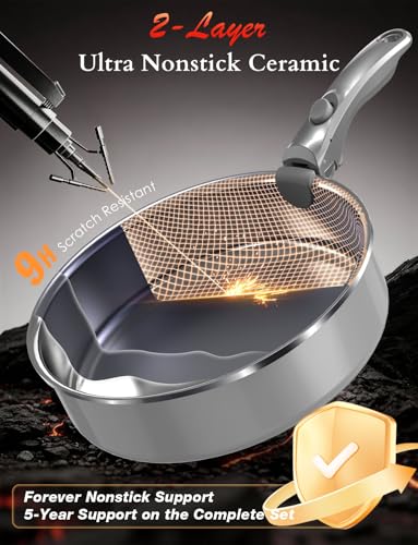 Image of DUXANO Ceramic Pots and Pans Set Non Stick, 2026 Upgraded Hybrid Frypan, 1.5&2 QT Saucepans with Lid, Oil-less Cooking, PFAS Free Non Toxic, Induction Ready,Oven&Dishwasher Safe,Removable Handle,12PC