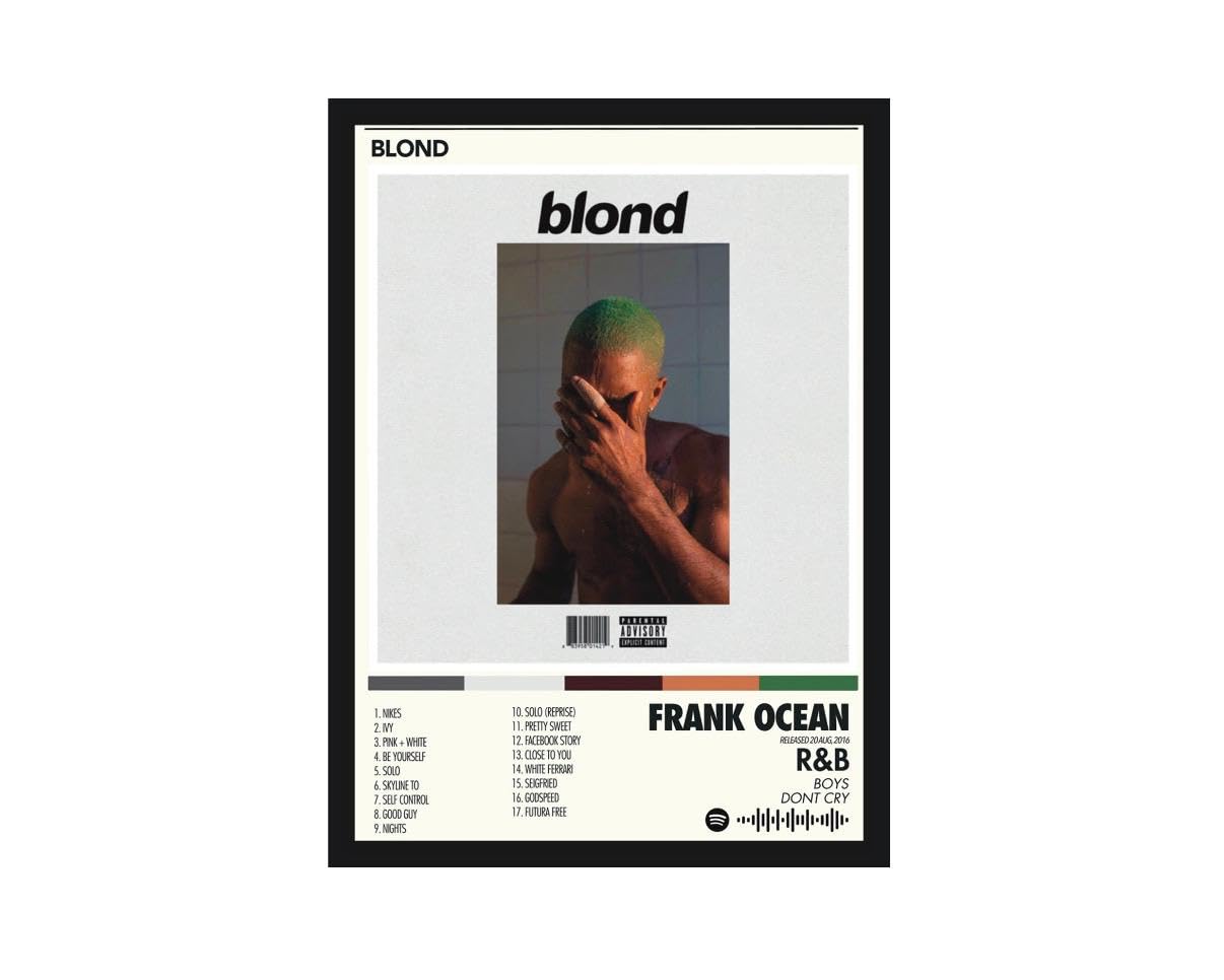BLINKART Frank Ocean (BLOND) Popular Music Album Songs Hanging Wall ArtWork PhotoFrames (13x10) inch For Decor Home Bedroom Living Room Aesthetics Spotify Song Link QR Code With Your Photo Frame