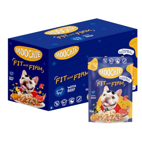 MOOCHIE Grain Free Small Dogs Wet Dog Food - Fit and Firm - Real Beef & Vegetables - No Artificial Flavors or Preservative - 12 x 3 oz Pouch