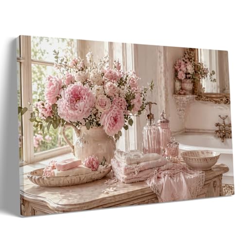 Floral Bathroom Wall Art Vintage French Vanity Canvas Poster Bathroom