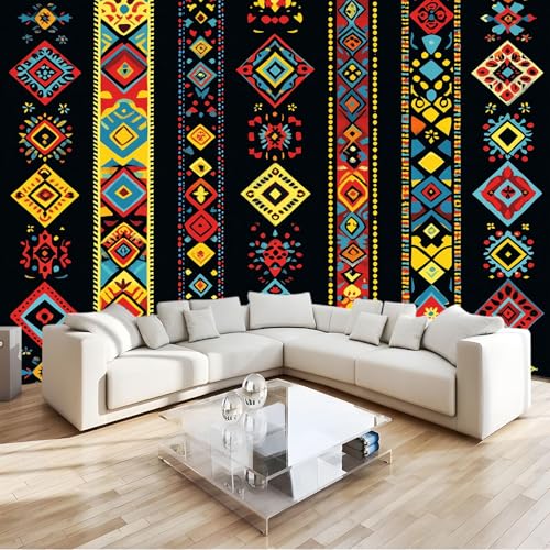 Fotomurales Papel pintado 350 x 256 cm Arte Papel tapiz Estampado Decorativo Rombos Con Rayas Ucranianas, Moderna Decoración Tejido no Tejido Decoración De Pared Sala CuArteo, Color Mural