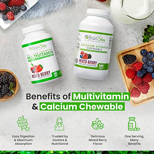 Bari Slim Bariatric Calcium Citrate & Advanced Chewable Bariatric Multivitamin With Iron - Bariatric Vitamin And Supplement For Post Bariatric Surgery Including Gastric Bypass And Gastric Sleeve #TOP2