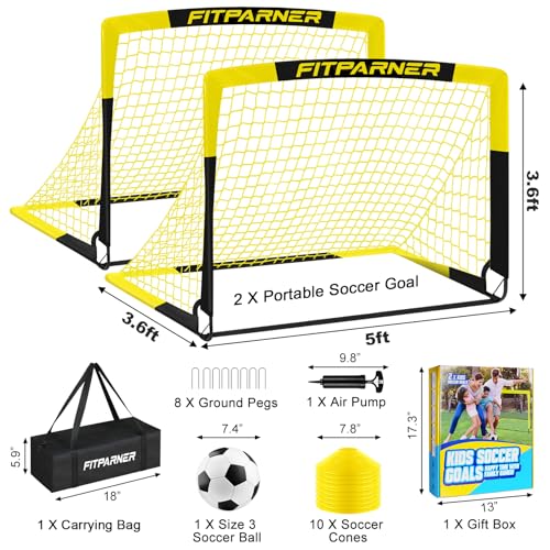 Image of Kids Soccer Goals for Backyard Set - 2 Pack of Portable Pop Up Soccer Nets with Ball,Cones,Complete Training Equipment Kit for Toddler,Youth,Kids Age 3-14,Outdoor Sports Game