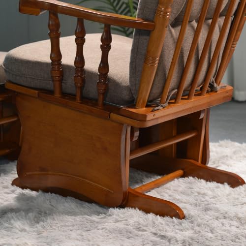 Image of Anti-Pinch Glider Chair with Ottoman, Nursery Rocking Chair for Baby & Mom, Solid Wood Glider Rocker with High Back Cushion, Nursing Chair for Living Room, Bedroom & Nursery, Antique Espresso