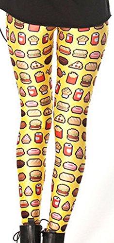 Sister Amy Women's High Waist Pattern Printted Ankle Elastic Tights Legging Junk Food-3 Us M #TOP2