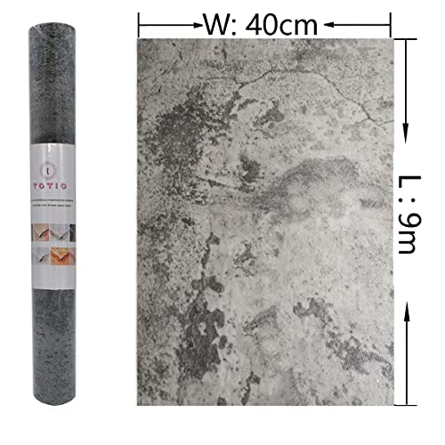 TOTIO Graues Betonkontaktpapier Retro-Industrielle Tapete 3D-Wandbild mit Zementmuster Selbstklebende Wasserdichte Möbelaufkleber Vinyldekorpapier für Schlafzimmer Wohnzimmer 40CMx9M Verdicken Matt