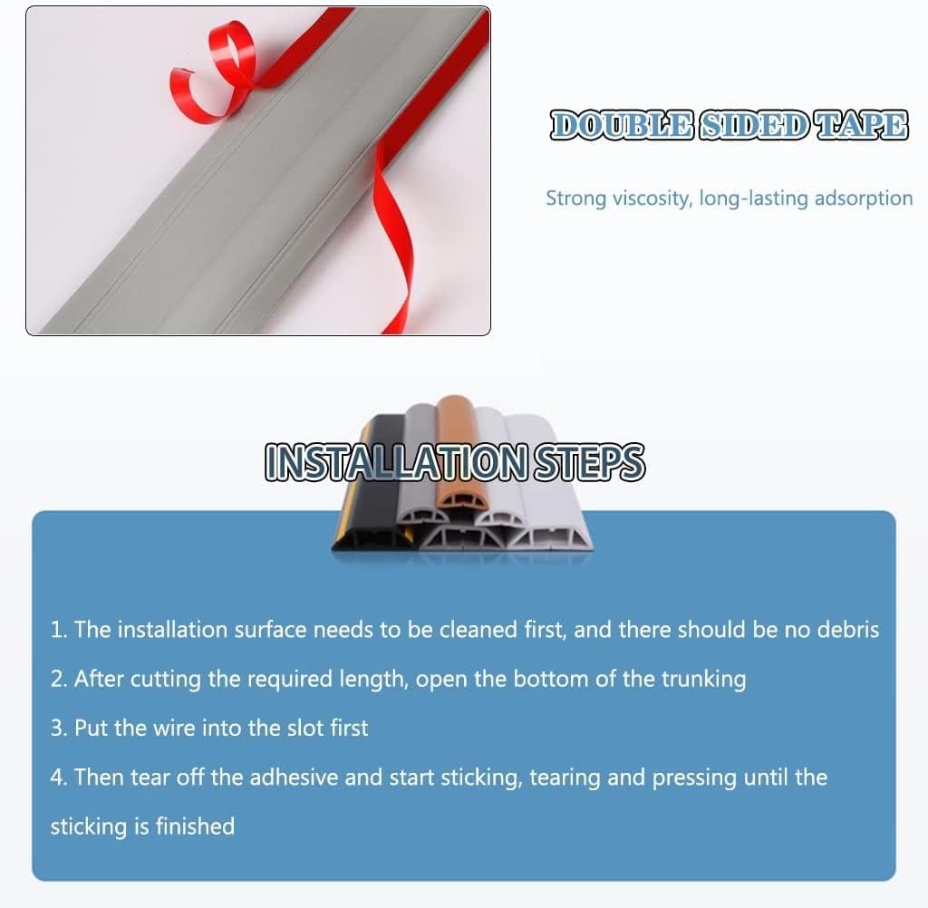 KRILLIQ Cord Cover Cord Hider Floor Cable Cover Self-Adhesive Easy to Cut PVC Power Cable Protector Floor Cord Protector for Prevent Animal Bites for Floor Cable