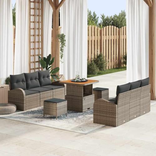 INLIFE - INLIFE Garten-Sofa-Set mit Kissen 9 pcs Grau 80 x 80 x 71 cm,Möbel,Gartenmöbel,Gartensitzmöbel,Gartensofas,Grau,75.2 KG,3364298