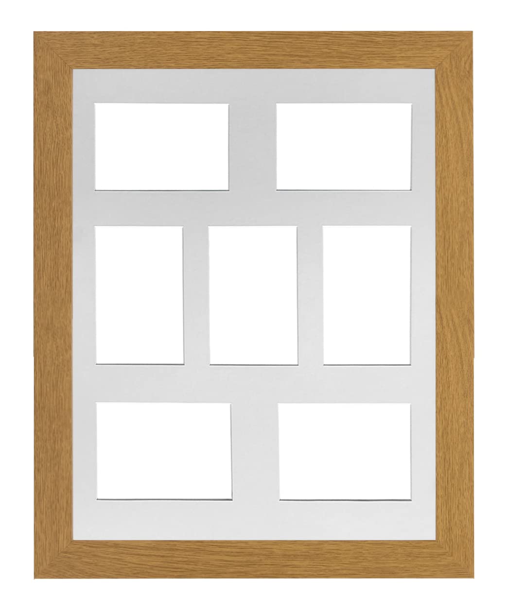 Memory Box Oak Frame With White Mount Oak Frame 20X16' Multi Aperture Picture Frame With White Mount To Fit (X7) 6X4' Photos With Perspex Sheet - Wall Mountable Landscape Or Portrait