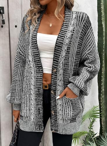Pink Queen Women's 2025 Fall Winter Oversized Cardigan Sweater Long Sleeve Cable Knit Outerwear Coat4