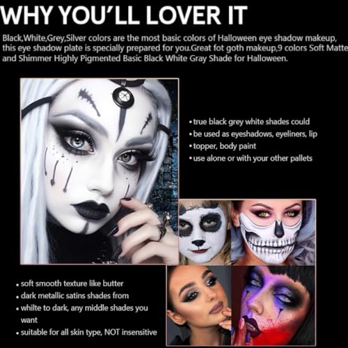Black Smokey Eyeshadow Palette Makeup,9 Colors Black Silver Gray White Eye Shadow Pallets For Women,Long Lasting,Waterproof and Blendable,Make-up Palettes With Brushes-Halloween Goth Gifts(Smoky) - Image 5