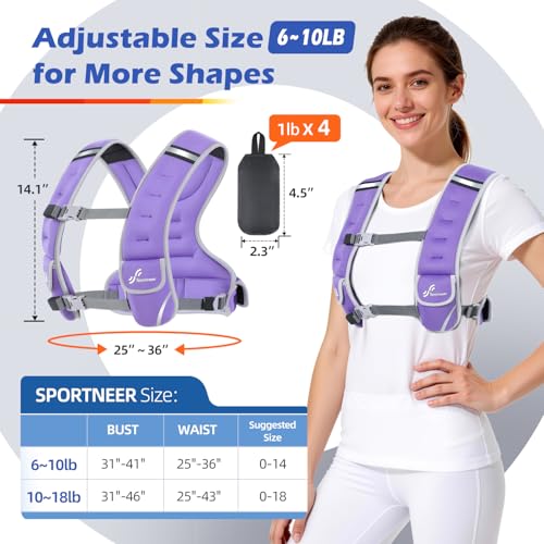 Image of Sportneer Adjustable Weighted Vest Woman: 6-10lb /10-18lb Weighted Vests | Walking Weighted for Women with 4 /8 Weight Packs Fast Adjust Weight Vest for Home Gym Burn Calories Strength Training Vests