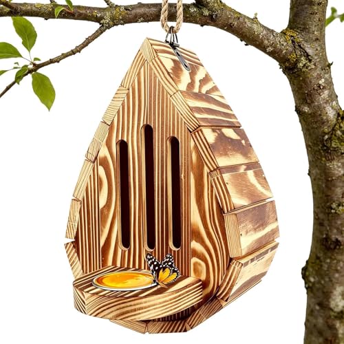 Image of Butterfly House, 8.2×5.5×3.9in Wooden Butterfly Feeder for Garden, Moths & Butterflies Habitat Hanging for Outside, Easy to Clean - Garden Yard Patio Decor