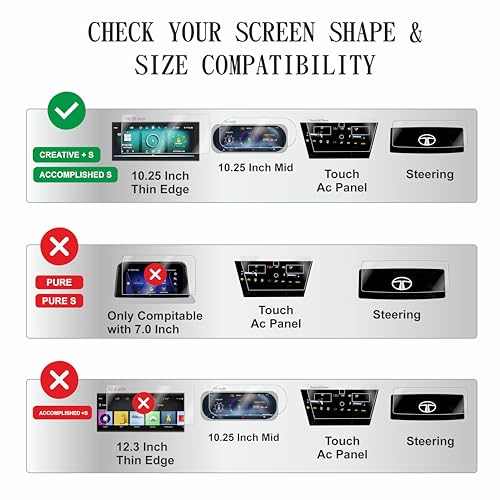 Image of OHAYO 4 Pack Car Display Screen Protector for Tata Curvv 2024 Accomplished S, Creative+S - 10.25 inch Infotainment, Instrument Cluster, Steering & AC Panel Protection | 9H Hardness, Military Strength, Scratch Resistant, Ultra-Clear, Bubble-Free, Not Tempered Glass