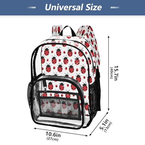 Ladybug Clear Backpack - Stadium Approved Large 15.7-inch Waterproof Transparent Bag for Sports, Concerts, Work, Travel#1024