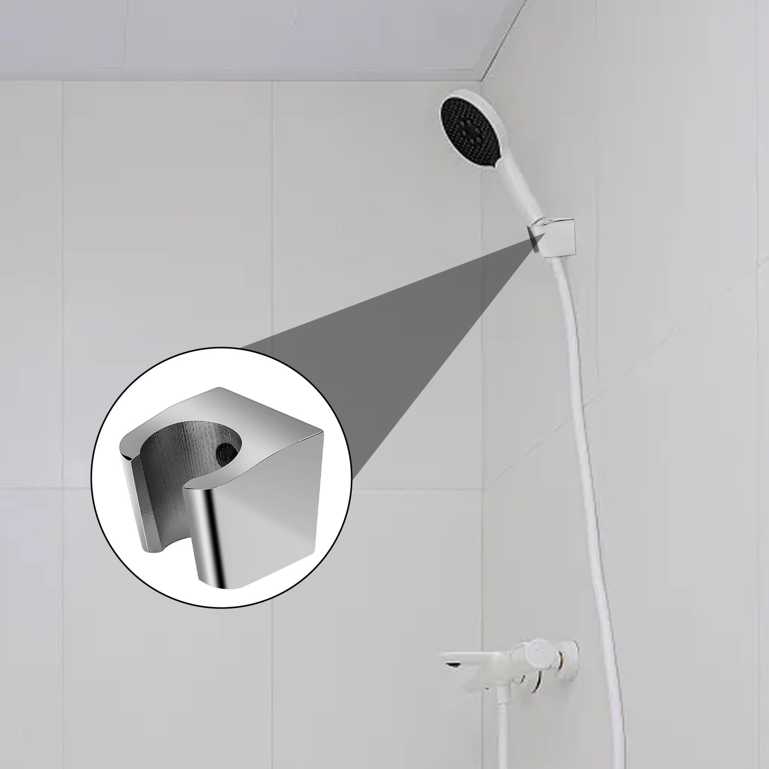 Lega di Zinco Supporto Doccetta, GEBAUM Argento Doccia Supporto Staffa, Staffa Supporto Doccia con Viti, Piccolo e Facile da Installare, Dimensioni articolo LxPxA: 3,5 x 3,3 x 3,1 cm