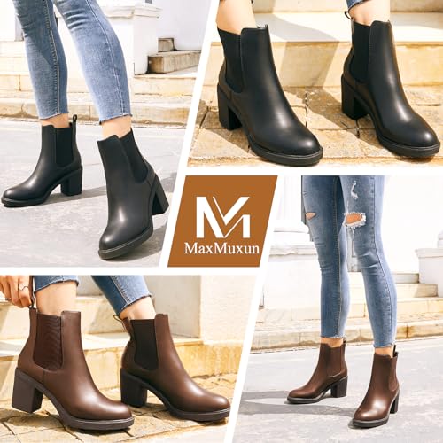 MaxMuxun Women's Chelsea Ankle Boots with Heels Slip on Round Toe Platform Heeled Booties for Women4