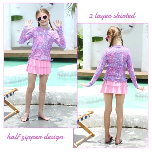 Image of Vogseek 3-12T Girls Swimsuit Long Sleeve Rashguard Bathing Suits Swim Set