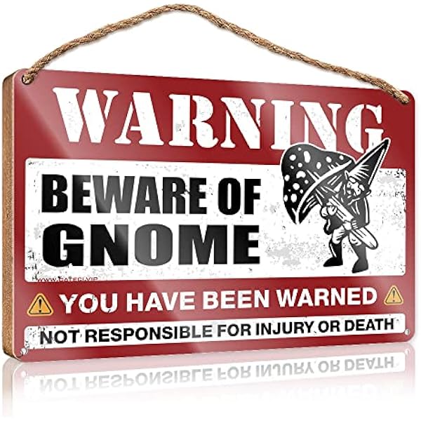 Wiszące tabliczki biurowe do drzwi na zewnątrz 'Beware of Gnome' drewniany znak dekoracje ogrodowe dekoracja biurowa (rozmiar: 20 x 30 cm)