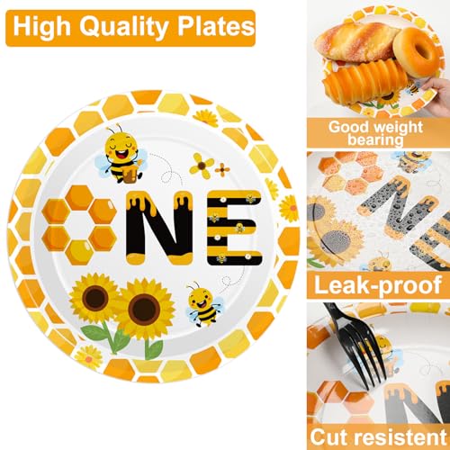 Image of Qyeahkj 48 Pcs Bee 1st Birthday Party Plates First Bee Day Disposable Paper Dessert Plates Supplies for Bee Birthday Baby Shower Dessert Plates Tableware Decorations