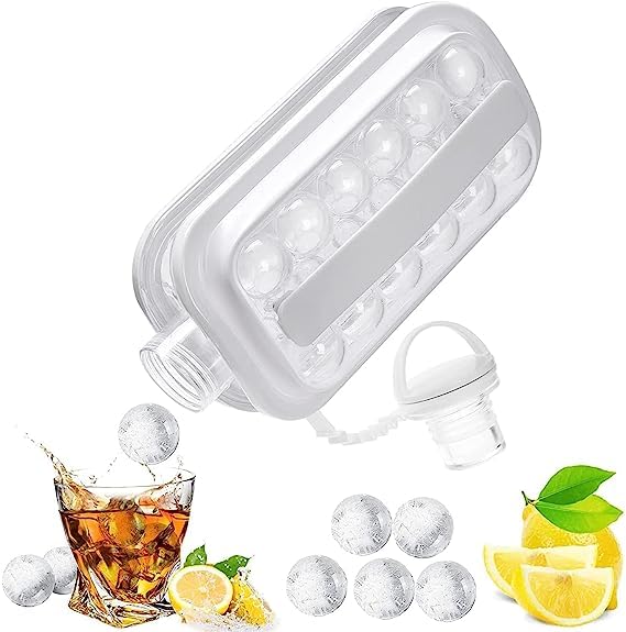 MADRIC Ice Ball Maker | Portable Ice Maker Bottle Makes 17 Ice Cubes | Ice Cube Molds Bottle Creative Ice Hockey Bubble Ice Maker Kettle for Whiskey|Hockey/Champagne/Juice/Coffee (White) (PAKE of-1)