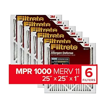 Filtrete 25x25x1 MPR 1000, Micro Allergen Defense AC Furnace Air Filter, 6-Pack