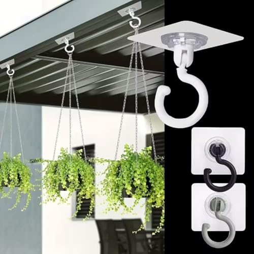 Image of 3 PCS Self Adhesive Ceiling Hooks 360 Degree Rotating Heavy Duty No Drill Sticky Hook for Hanging Lights Plants Wind Chimes Mosquito Nets Kitchen Bathroom Wall Ceiling Mount Organizer Hook