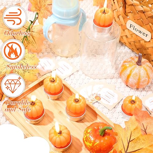 MTLEE 48 Sets Baby Shower Favors Include 48 Succulent Pumpkin Shaped Candles Fall Mini Plants Tea Lights Candles with 48 Invitations Cards and 48 Organza Bags for Baby Gender Reveal Guests(Pumpkin) by MTLEE - Image 2