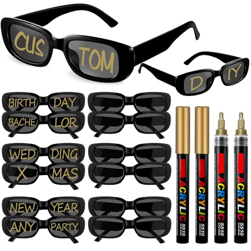 Image of Flutesan Personalized Rectangle Sunglasses with Marker Pens for Adult DIY Custom Birthday Wedding