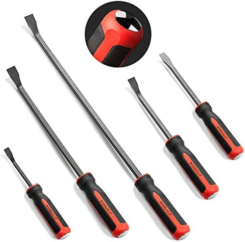 RIMKOLO Pry Bar Set, 5-Piece Heavy Duty Pry Bars with Thicker Strike Caps, Mechanic Hand Tools for Automotive, Demolition, Nail Puller, Crowbar