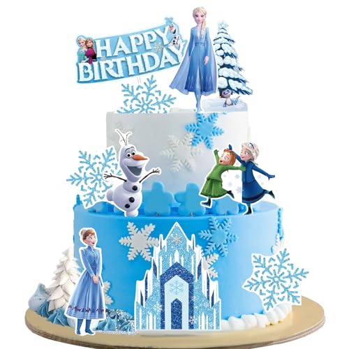 Lahe Frozen Cake Decoration Set - Happy Birthday Toppers for Girls Parties (Pack of 10)
