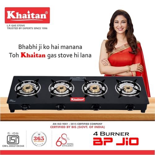 Khaitan 4B BP JIO Black Glass Manual Gas Stove (4 Burners) - Image 3